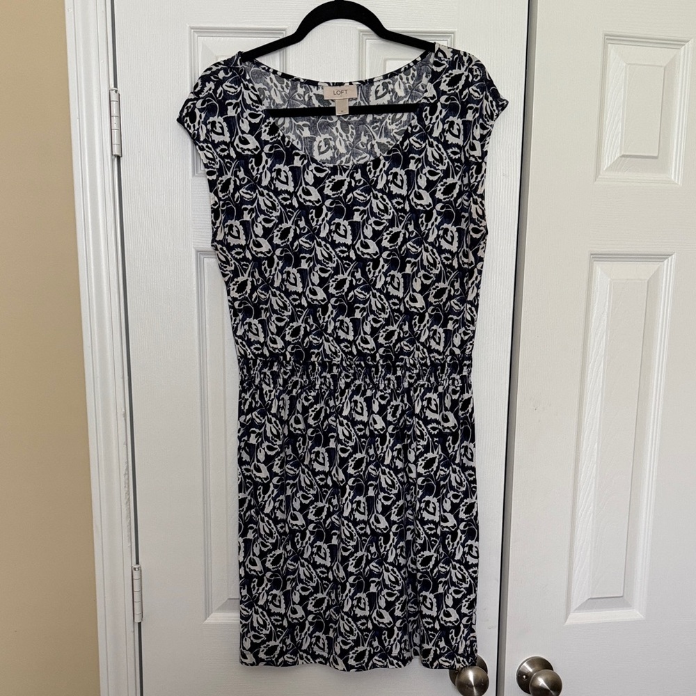 LOFT Navy and Cream Patterned Mini Dress
